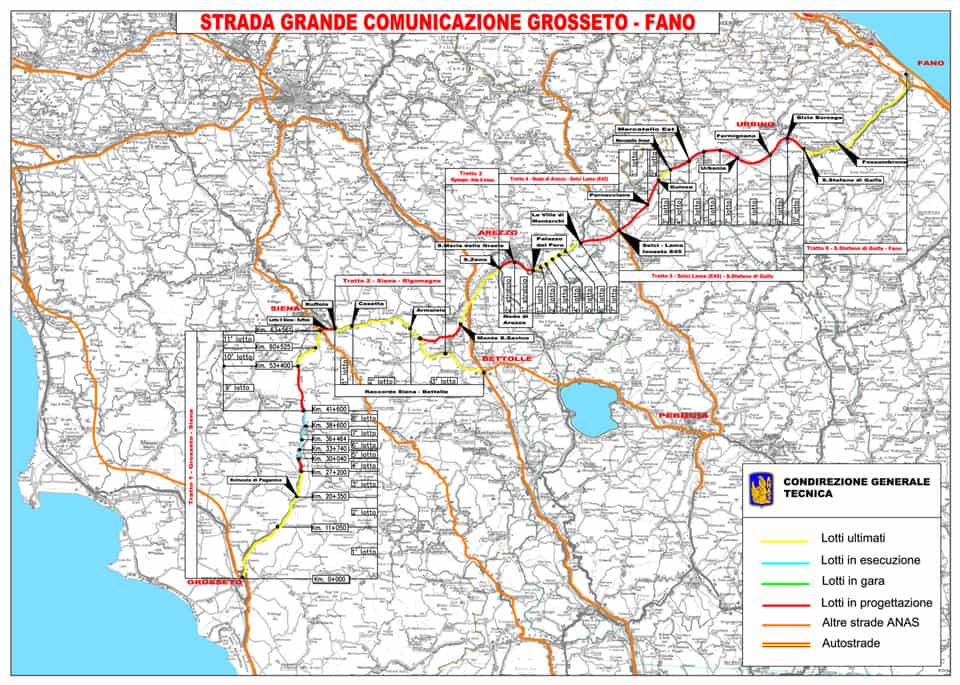 Il tracciato della Due Mari, la strada di grande comunicazione Grosseto-Fano