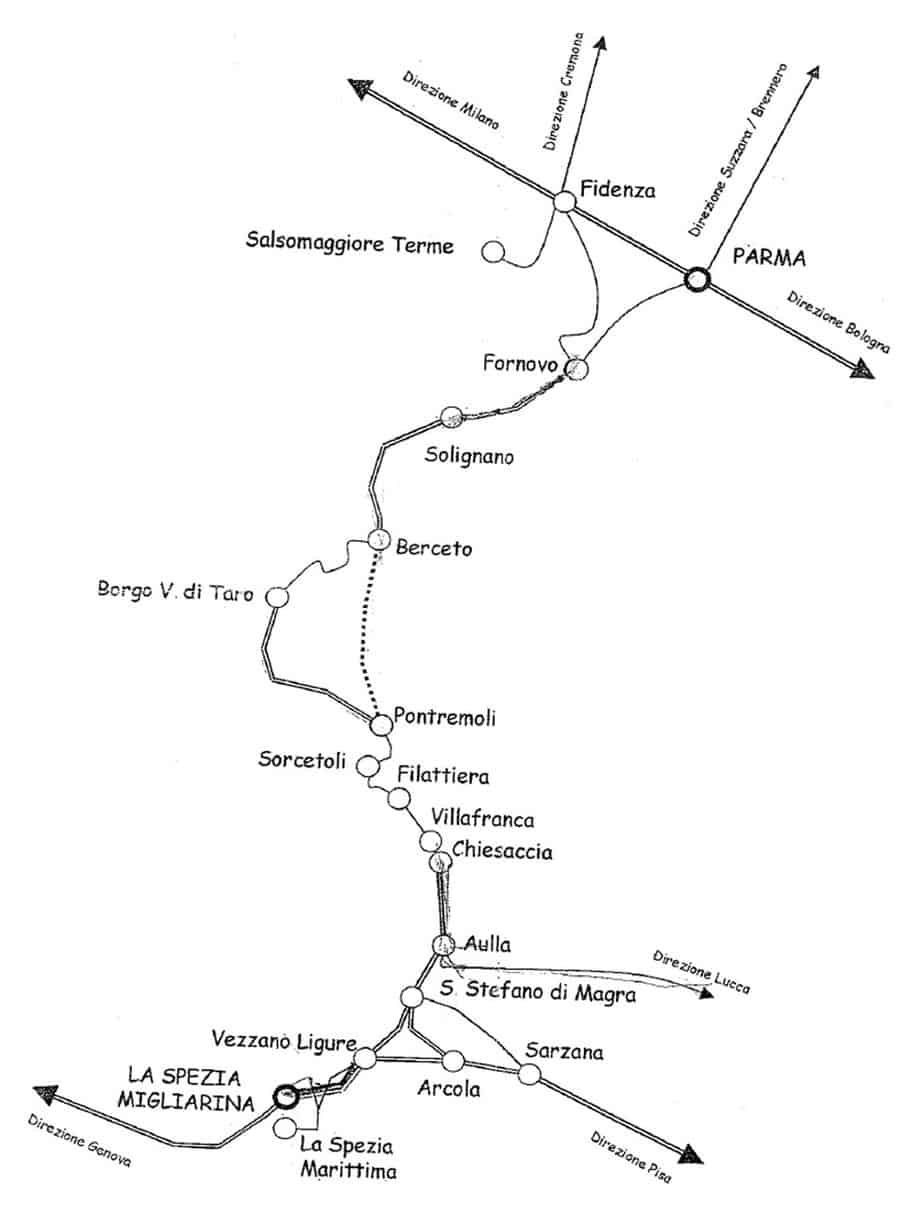 Il tracciato della linea Pontremolese