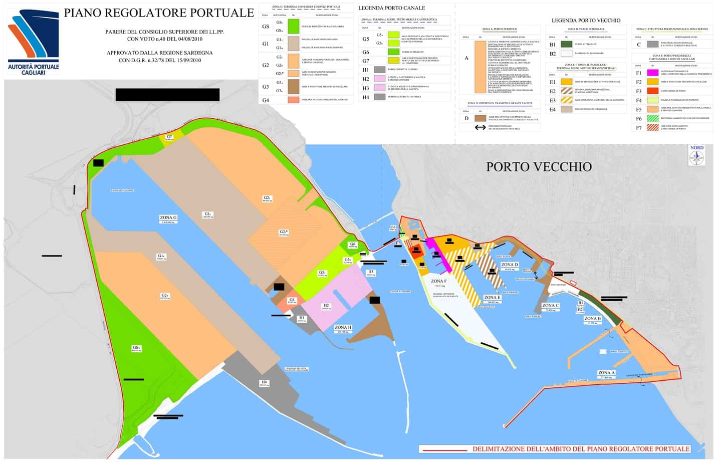 La planimetria del porto di Cagliari: a sinistra il porto canale, a destra lo scalo storico