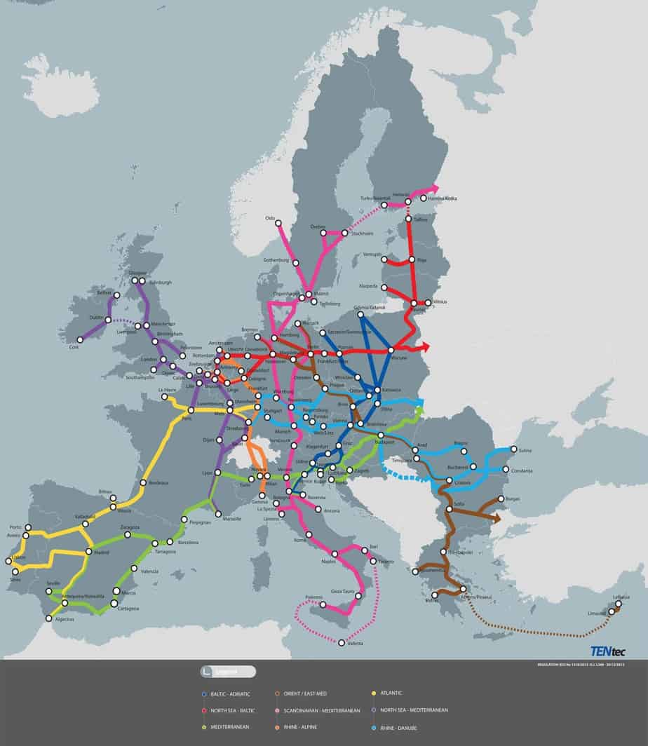 I nove Corridoi europei dei trasporti