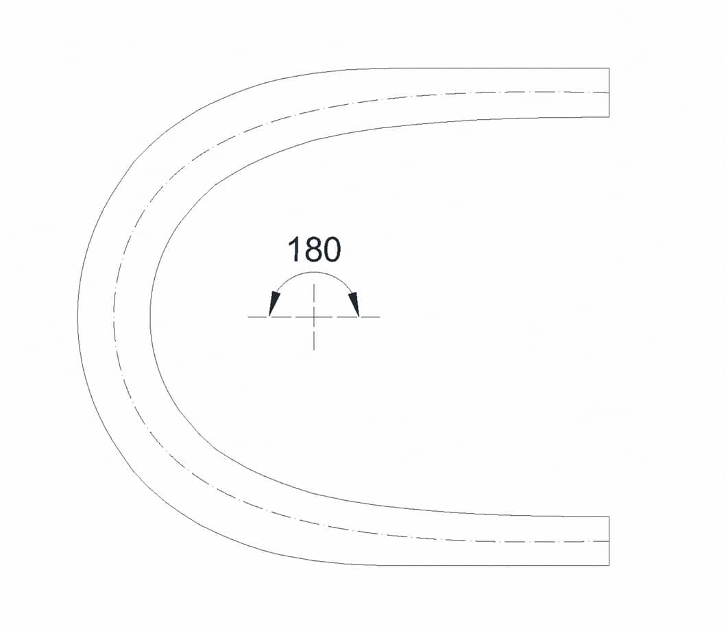 Il tornante a unica corsia (b = 3 m, Ri = 10 m, Re = 14,50 m) - caso α = 180°