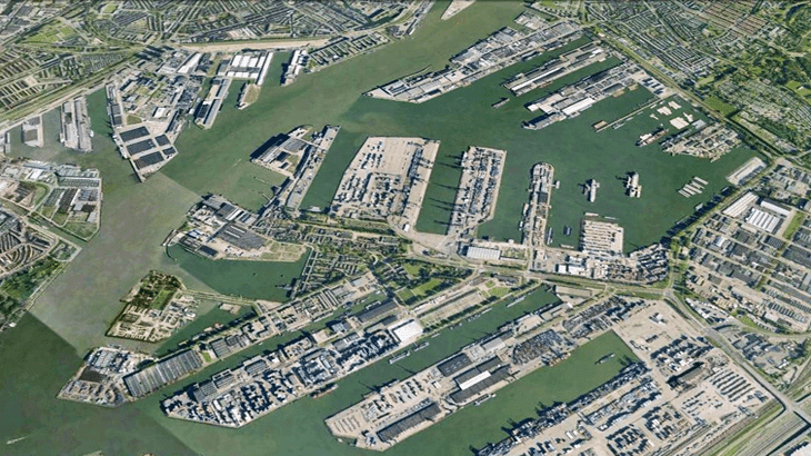 Vista del porto di Rotterdam