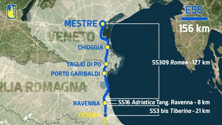 Il tratto Mestre-Cesena della E55