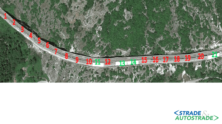 Vista area della campate esistenti (in verde) e da realizzarsi (in rosso)