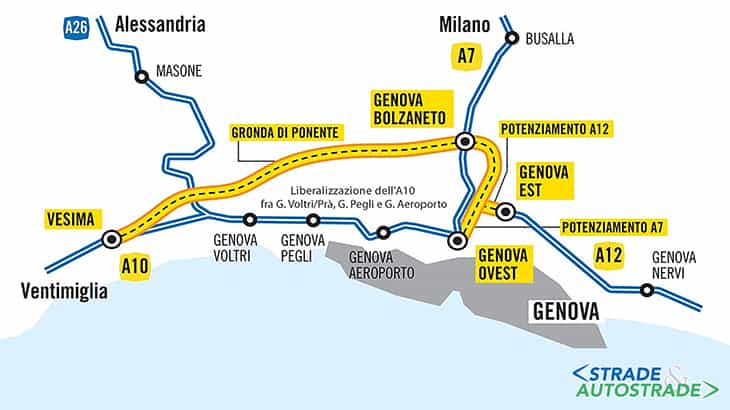 Il tracciato della gronda di Genova