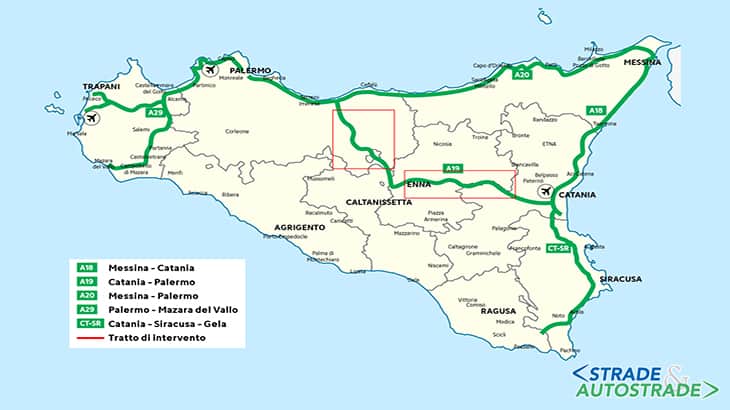 La mappa delle autostrade siciliane